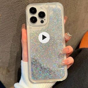 15 Pro Max liquid glitter iPhone case phone silver clear sand quicksand bling